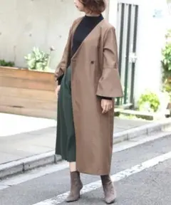 NOBLE W/Nyチェックガウンコート サイズフリー ノーカラー
