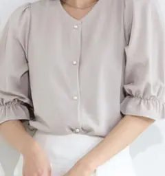【美品】Pierrot シャツ　グレー　Mサイズ　パールボタン2way