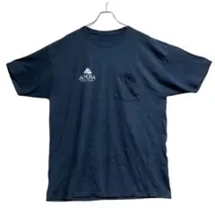 メンズTシャツ　黒　XL相当　胸ポケット　アウトドア　シンプル　山　【4136】