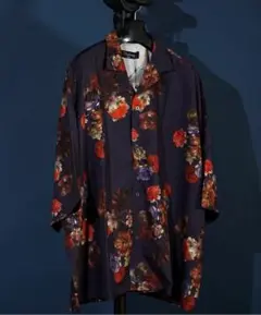 unrelaxing シャツ 花柄 シャツ 半袖 アロハシャツ 開襟 総柄 黒