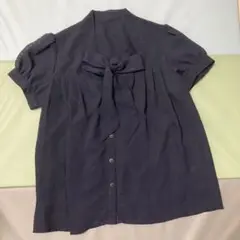 前開き 半袖リボンシャツ ネイビー