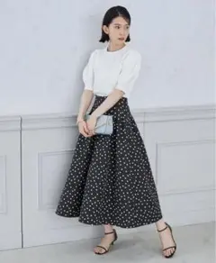 NOLLEY'S sophiノーリーズ　ドットグログランタックフレアースカート