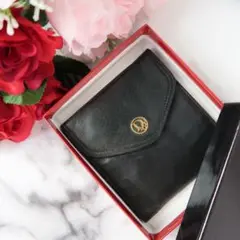 s578 良品!ディオール 三つ折り 折り財布 黒ブラックレザーミニウォレット
