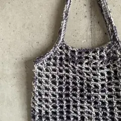サマーバッグ　編み物　ハンドメイド　キラキラ　パープル　グレー　ホワイト