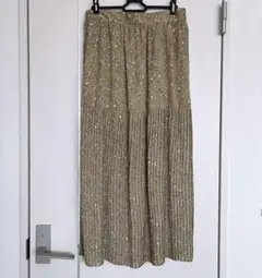 花柄プリーツロングスカート オリーブグリーン