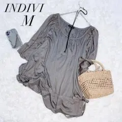 インディヴィ/チュニック/長袖シャツ/日本製/ベージュ/M/美品✨️