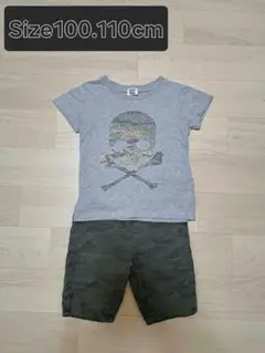 スカルデザイン Tシャツ・迷彩ハーフパンツの2点セット 100-110cm