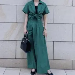 ケイタマルヤマ　20ss ロングシャツワンピース　半袖　グリーン