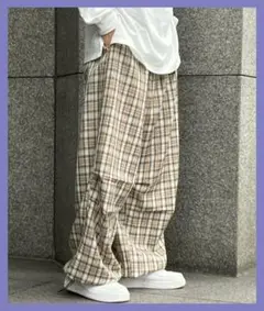 ☆Kutir☆新品☆完売スケーター系チェックパラシュートワイドパンツM☆