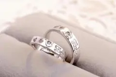 C67☆即日発送☆2個セット☆シルバー☆LOVEハート☆ペア指輪フリーサイズ14