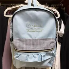 美品！水色 チェック柄ポケット リュック