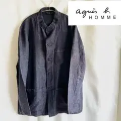 【美品】agnes b.hommeヴィンテージノーカラーリネン麻ジャケット