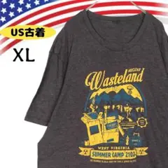47052【アメリカ古着】半袖 Tシャツ XL グレー プリント サマーキャンプ