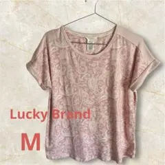 【M】Lucky Brand ペイズリー柄 Tシャツ ピンクベージュ