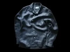 Albini Linen Open Collar Shirt Black L