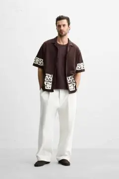 【新品未使用】ZARA リラックスフィット刺繍シャツ S
