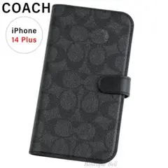 【コーチ】シグネチャーチャコール 手帳型ケース iPhone14Plus