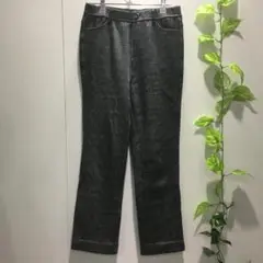 【S・T・F】チェック風ストレートパンツ 黒×緑×白系 44 裏地