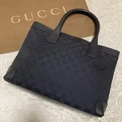 美品✨グッチ トートバッグ GGキャンバス×レザー A4収納 肩掛け ブラック