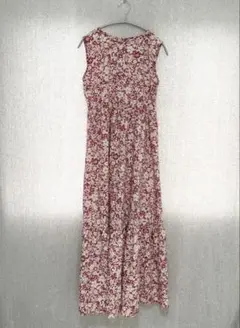 美品✦GU ノースリーブマキシ丈ワンピース S ピンク花柄 フレアスカート