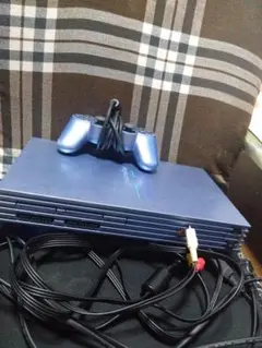 【電源確認済】プレイステーション2 本体 メタリックブルーコントローラー付き