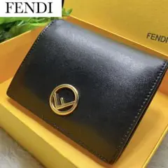 FENDI✨エフイズ 二つ折り財布 金ロゴ フラップ開閉 レザー黒 ユニセックス