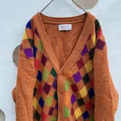 大人気 アーガイル柄 デザイン ビンテージ カーディガン 80s