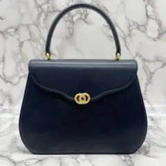 美品✨ wako ワコウ フォーマルバッグ 金具 ダブルリング レザー ネイビー