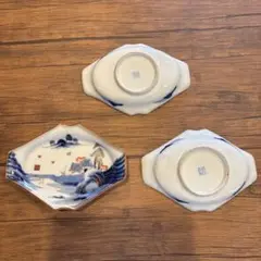 古伊万里　伊万里　江戸　中期　型紙摺　印判手　角入　菱形　変形皿　3客セット販売 骨董 古伊万里 染付 角皿 伊万里 印判 時代物 飾皿｜Yahoo