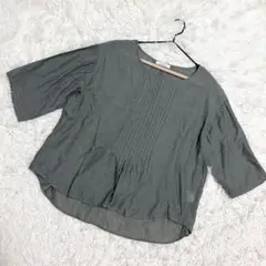self+service✨美品　七分袖ブラウス　ナチュラル　グリーン　（M）