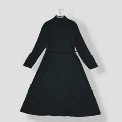カモミール ベルト付 レーヨン ウール ロング シャツ ワンピース ブラック 9