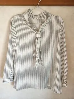 【SOUP 】長袖ブラウス ストライプ柄 ボウタイ L【美品】