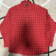 90s J.CREW 赤 チェック柄 コットンネルシャツ　巨人タグ
