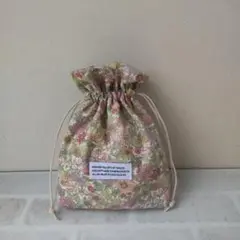 ハンドメイド 巾着袋 淡いアンティークフラワー