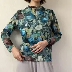 バラ柄 シアートップス ブルーローズ 韓国ファッション
