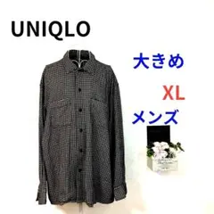 【美品A】UNIQLO 大きめ カジュアルシャツ 長袖 千鳥格子 XL メンズ