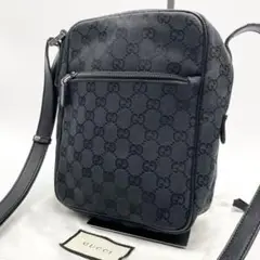 GUCCI ショルダーバッグ ポシェット GGキャンバス レザー ブラック 黒
