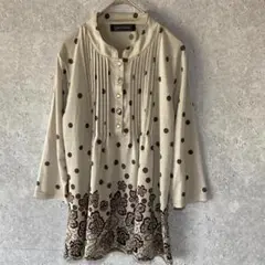 glossibeaut（M）ハーフボタンカットソー＊花柄＊ドット＊プリーツ＊