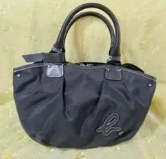 「新品」アニエス ベー 黒のナイロン+レザーハンド(ショルダー)バッグ