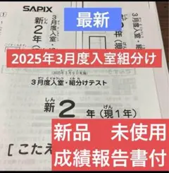 最新！原本！新品未使用！2025年サピックス 新2年3月度入室組分け