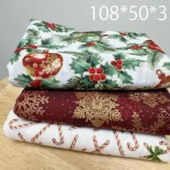 ラス１★３枚セット★日本製クリスマス生地★はぎれ布ステッキ雪の結晶柄オーナメント
