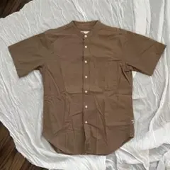 バンドカラー ブラウン 半袖シャツ