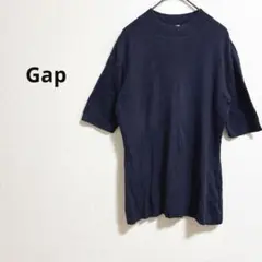 b537【Gap】半袖リブニットタイト　オフィスカジュアルシンプル無地　シルク混