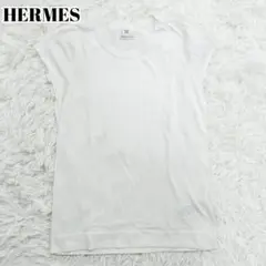 極美品✨エルメス シルク混 半袖シャツ ハンチング Hロゴ ホワイト 36