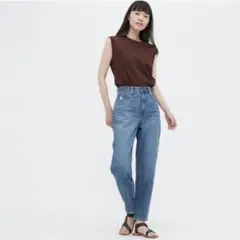 ユニクロ 美品一度のみ着用ペグトップハイライズジーンズ 青