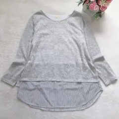 美品 ハッシュアッシュ 長袖カットソー トップス 重ね着風 シンプル 無地 L