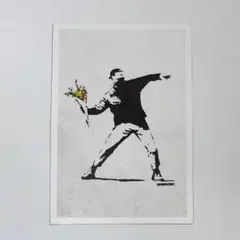 バンクシー　花束を投げる男　ミニキャンバスポスター　16×11cm　Banksy