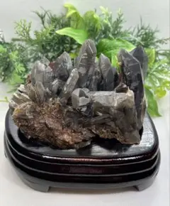 ⭐️モリオンクラスター　黒水晶♡魔除け　浄化 天然石 置物 インテリア⭐️台座付き