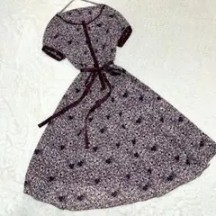 【未使用級✨花柄/ベルト付】ヒロコビス　シャツワンピース　Aライン　フレア　L