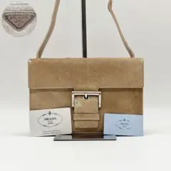 【希少】プラダ ワンショルダーバッグ 三角ロゴプレート ハラコ ブラウン レザー